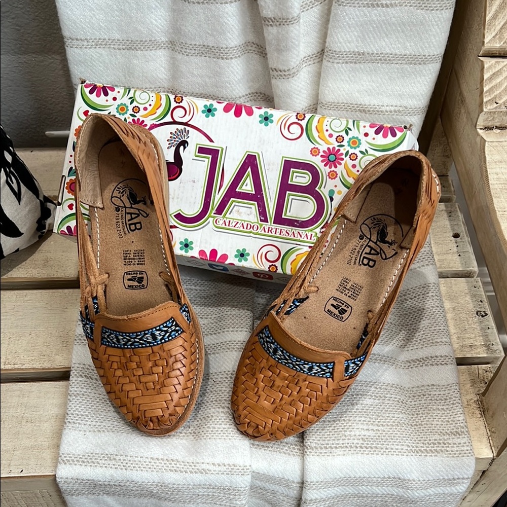 Tan Leather Loafers with Woven Design